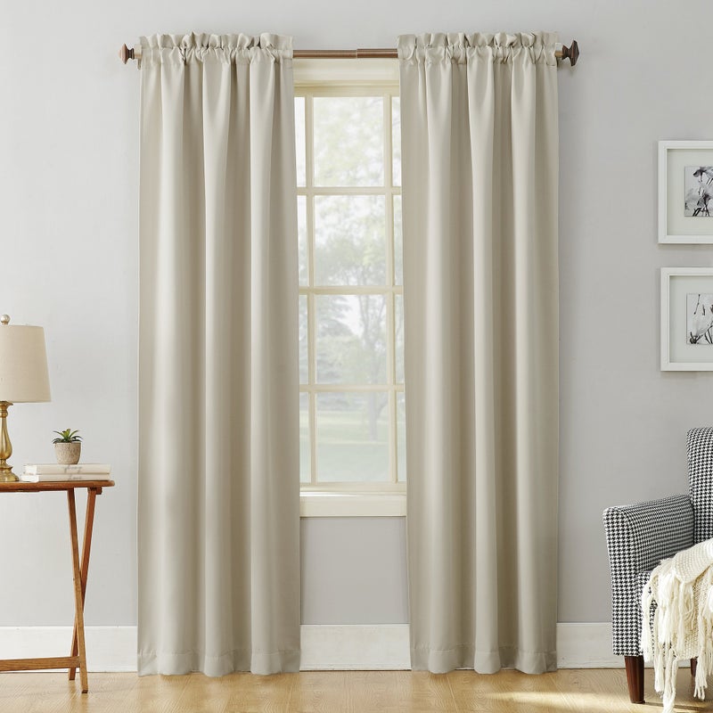 Sun Zero Easton Energy Saving Blackout Rod Pocket Curtain Panel, 40" x 95", Pearl - Image 1